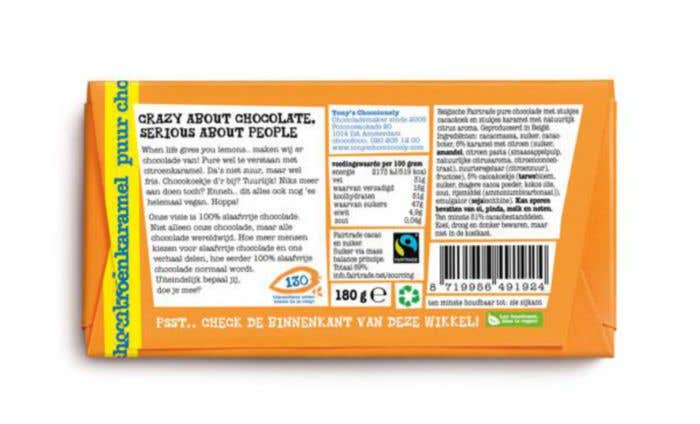 Barre de chocolat Noir Choco Caramel au citron (180g) Tony's Chocolonely