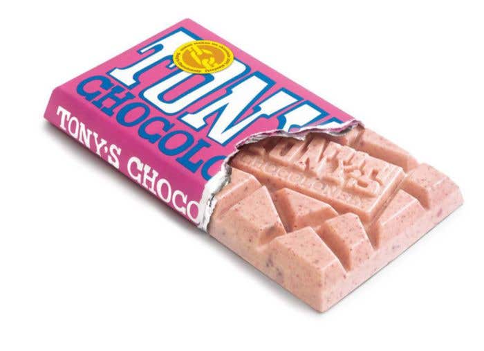 Chocoladereep Wit Framboos Knettersuiker (180g) Tony's Chocolonely