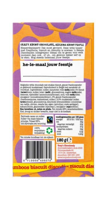 Barre de chocolat Biscuit blanc à la framboise Discodip (180g) C'est la fête