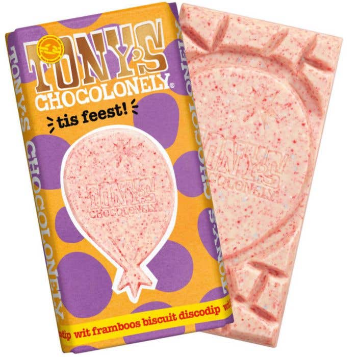 Barre de chocolat Biscuit blanc à la framboise Discodip (180g) C'est la fête