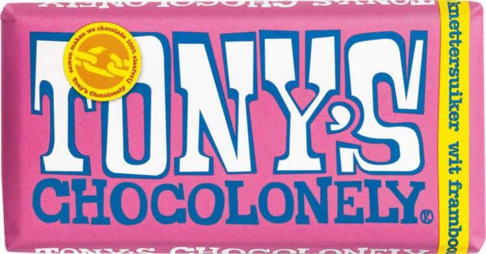 Barre de chocolat Blanc Framboise Sucre concassé (180g) Tony's Chocolonely