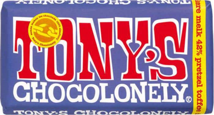 Chocoladereep Donkere Melk Pretzel Toffee (180g) Tony's Chocolonely