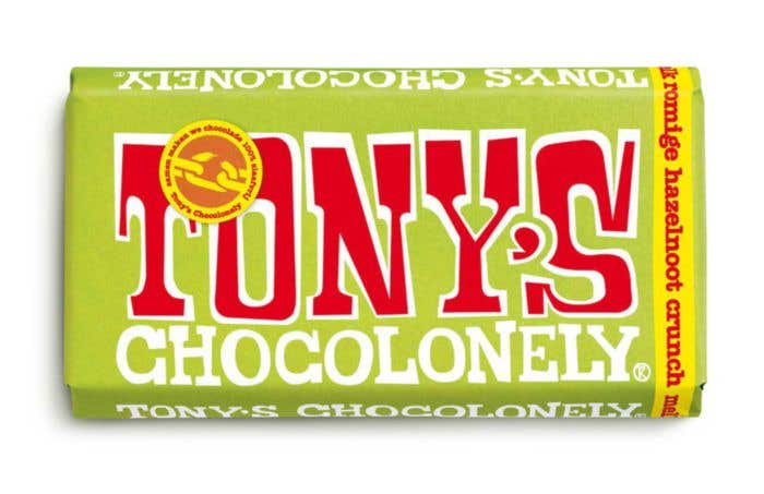 Chocoladereep Melk Romige Hazelnoot Crunch (180g) Tony's Chocolonely