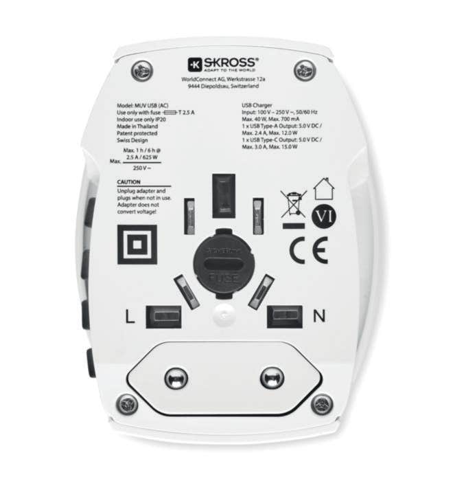 Wereldstekker Skross MUV USB A/C
