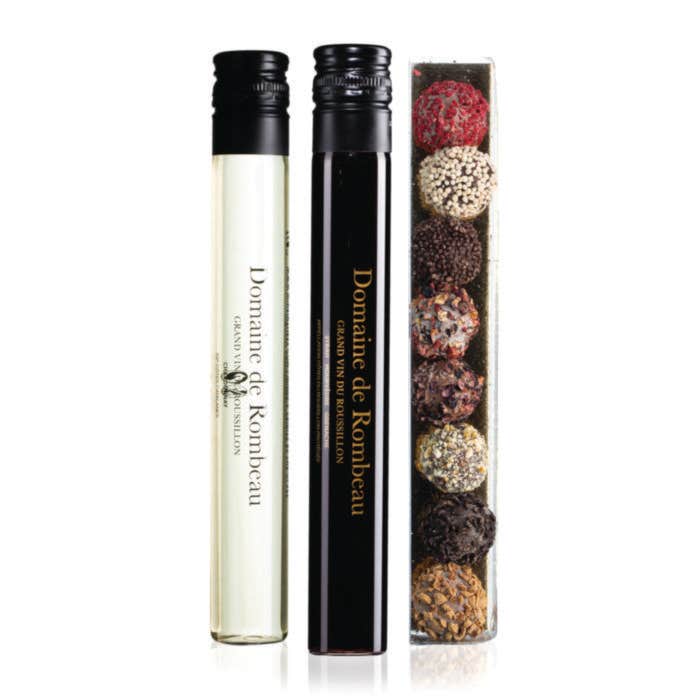 Coffret dégustation de 2 vins et 8 truffes