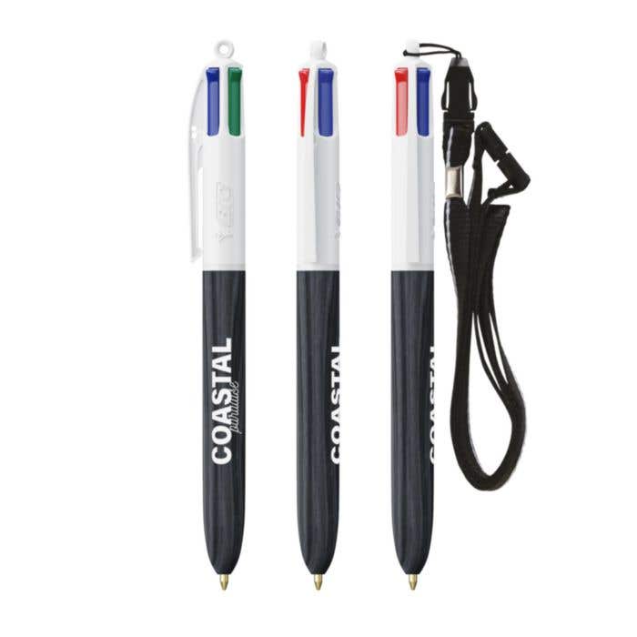 Stylo BIC 4-Colour Woodstyle + Lanyard