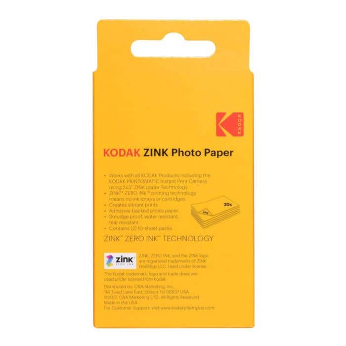 Papier photo Kodak Zink 2x3" Pack 20 pcs