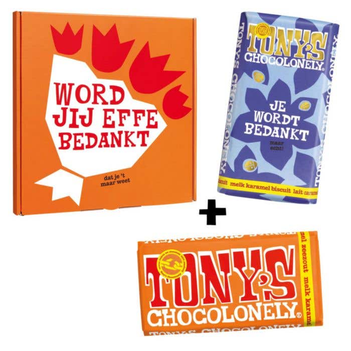 Geschenkdoos Bedankt (2x 180g) Melk, Melk Karamel Zeezout