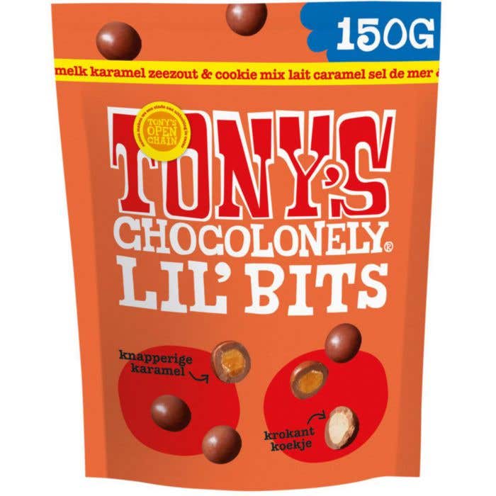 Tony's Chocolonely Lil'Bits Melk Karamel Zeezout Biscuit (150 g)