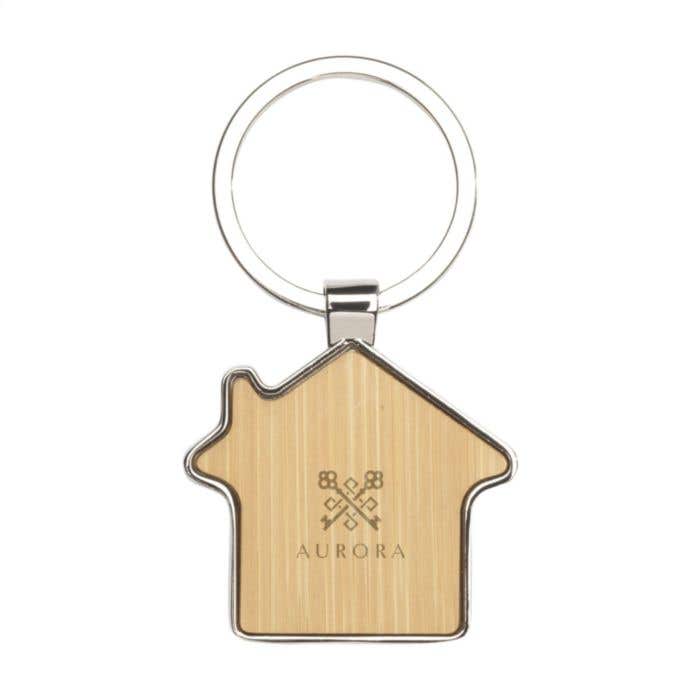 Sleutelhanger Huisvorm | Bamboe | Metalen behuizing