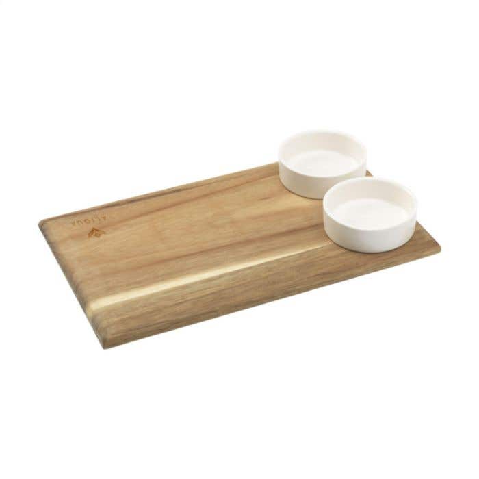Wooosh planche à servir Pinhco | Bois d'acacia | Avec 2 coupelles en porcelaine