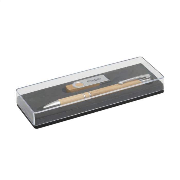Coffret cadeau | Bambou | Stylo à bille et clé USB 8 Go