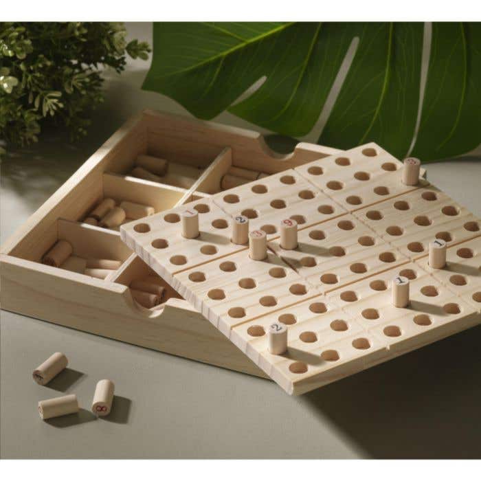 Plateau de sudoku | Bois de pin | 81 pions | Compartiment de rangement inclus