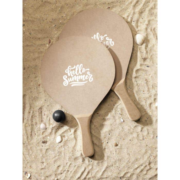 Jeu de plage | MDF | 2 raquettes et balle | Avec filet de rangement