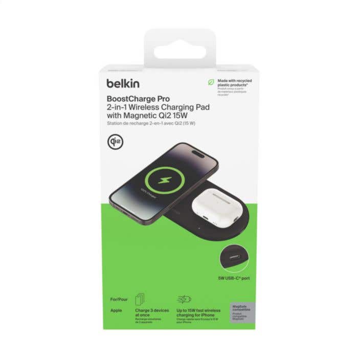Belkin BoostCharge Pro | Chargeur sans fil Qi2 | 15W | 2-en-1
