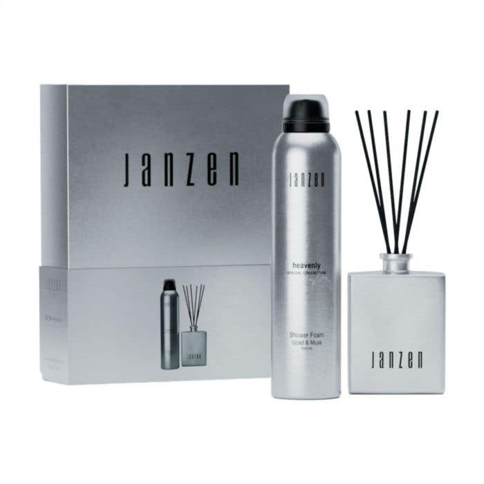 JANZEN Giftset Heavenly | Bâtonnets parfumés 100 ml | Mousse de douche 200 ml