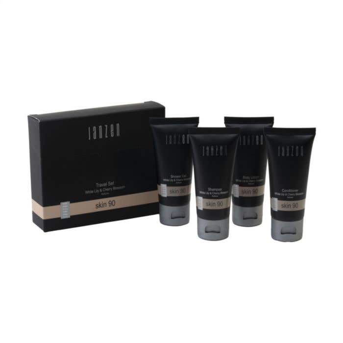 JANZEN Set de voyage Skin 90 | 4 x 40 ml | Gel douche, lotion corporelle, shampooing et après-shampooing