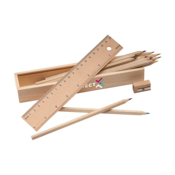 Ensemble de crayons de couleur | Bois | 12 crayons | Avec règle