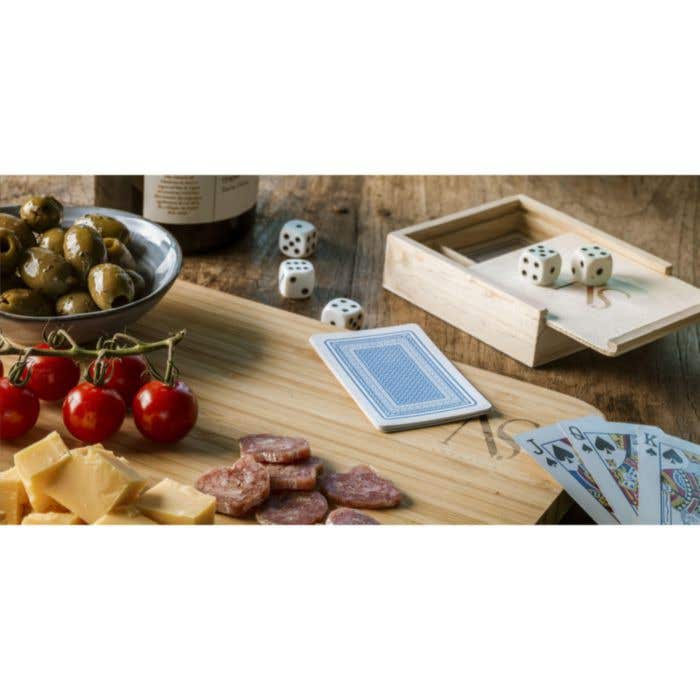 Set de jeux Dice & Play | Bois | 5 dés et 54 cartes