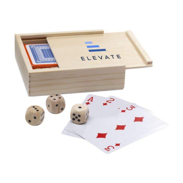 Set de jeux Dice & Play | Bois | 5 dés et 54 cartes