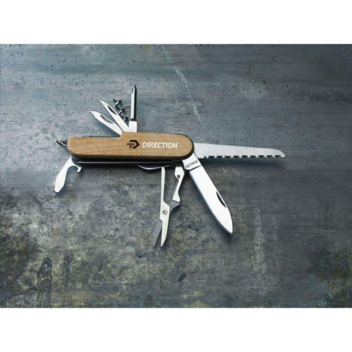 Couteau de poche | Bois | 8 outils | 11 fonctions