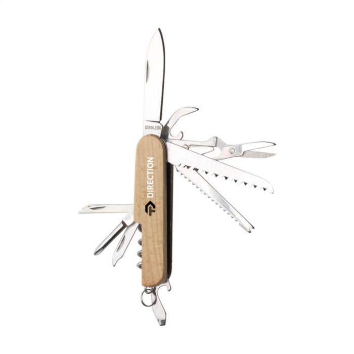 Couteau de poche | Bois | 8 outils | 11 fonctions