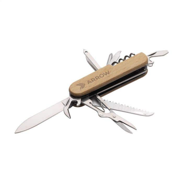 Couteau de poche | Bois | 8 outils | 11 fonctions