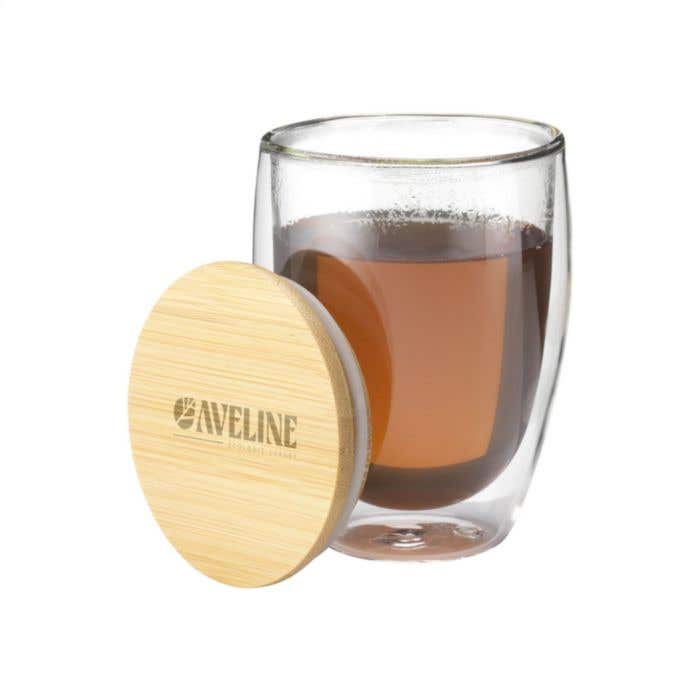 Verre double paroi | Couvercle en bambou | 350 ml