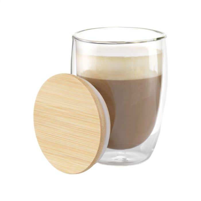Verre double paroi | Couvercle en bambou | 350 ml