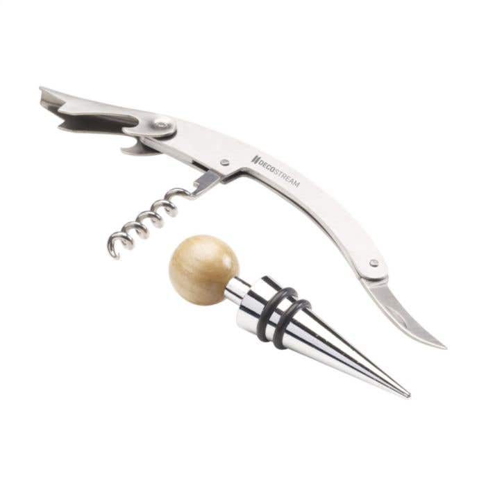 Coffret cadeau vin | 2 pièces | Tire-bouchon sommelier et bouchon de bouteille