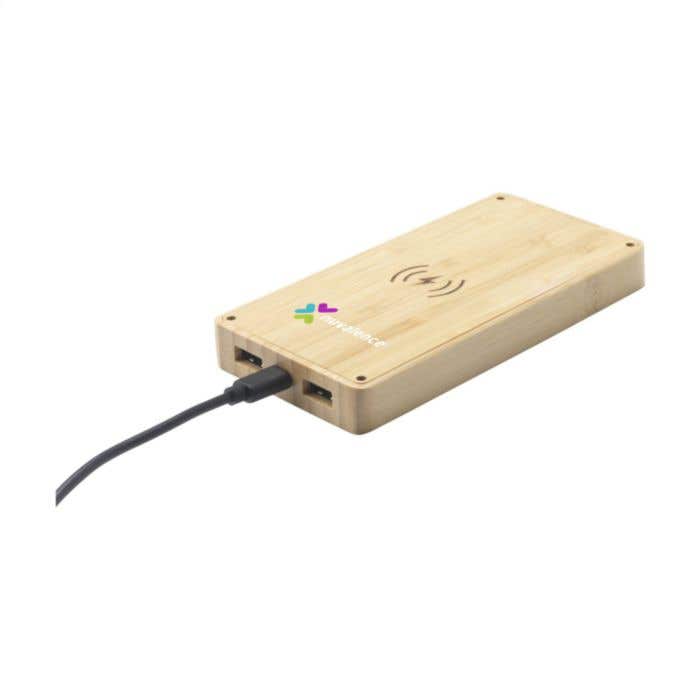Powerbank | Bamboe | 8000 mAh | Draadloos & zonnepaneel