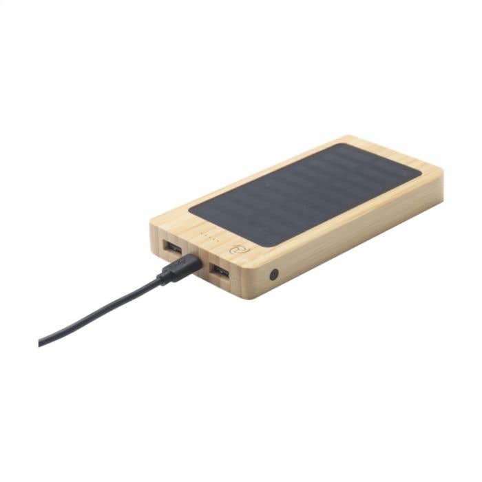 Powerbank | Bamboe | 8000 mAh | Draadloos & zonnepaneel