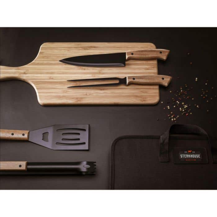 Set barbecue Asado | 4 pièces | Bois d'acacia | Avec étui
