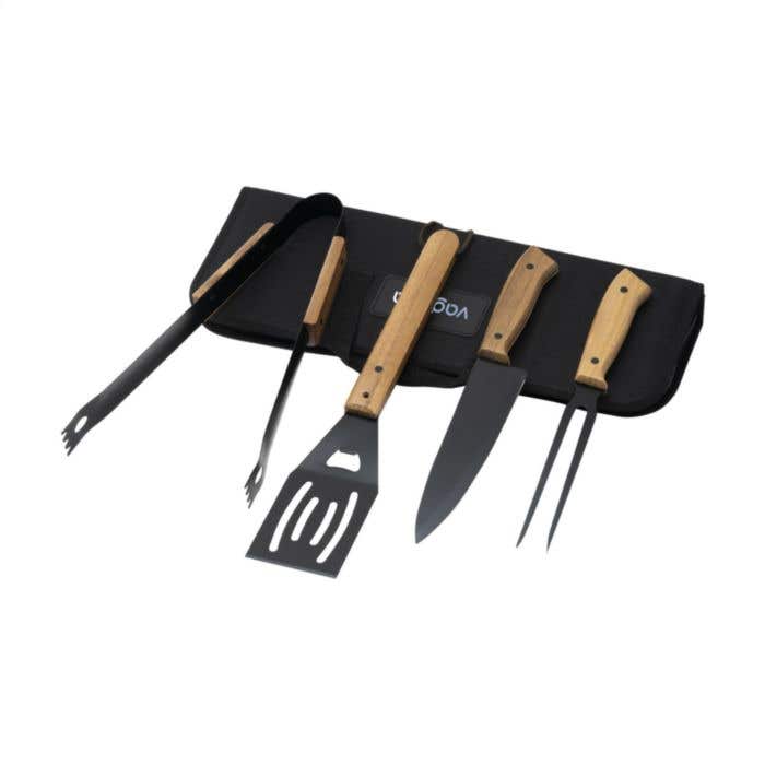 Set barbecue Asado | 4 pièces | Bois d'acacia | Avec étui