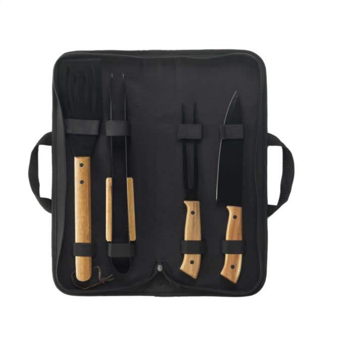Set barbecue Asado | 4 pièces | Bois d'acacia | Avec étui