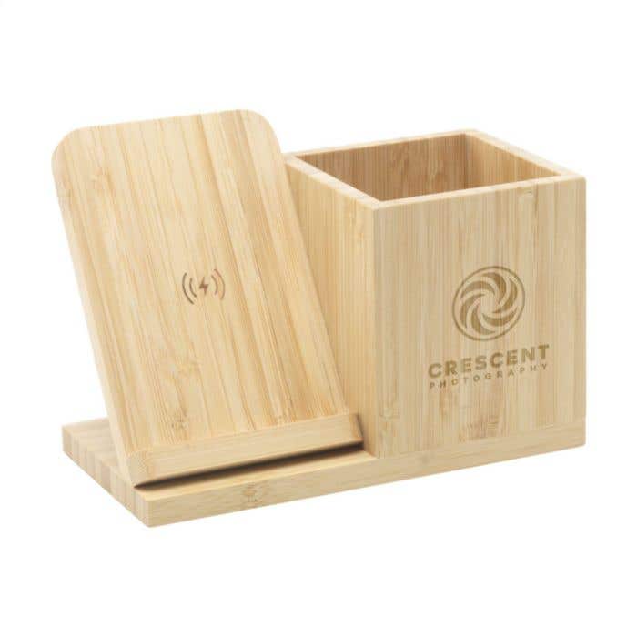 Draadloze oplader | Bamboe | 15W | Met penhouder