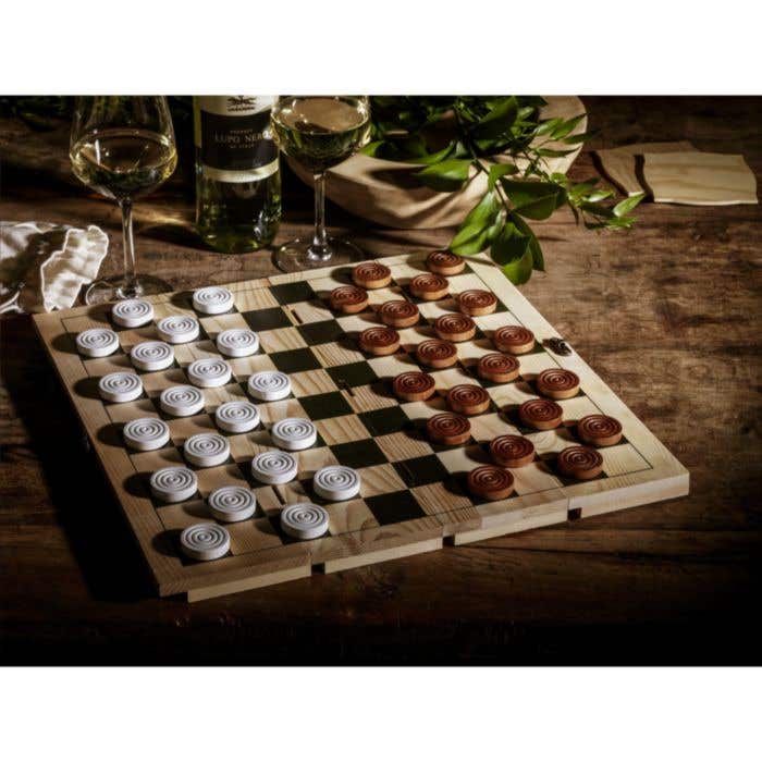 Wijnkist Rackpack Gamebox | FSC® Dennenhout | Met damspel
