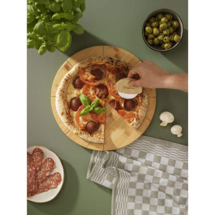 Coupe-pizza | Bambou | Roulette en acier inoxydable