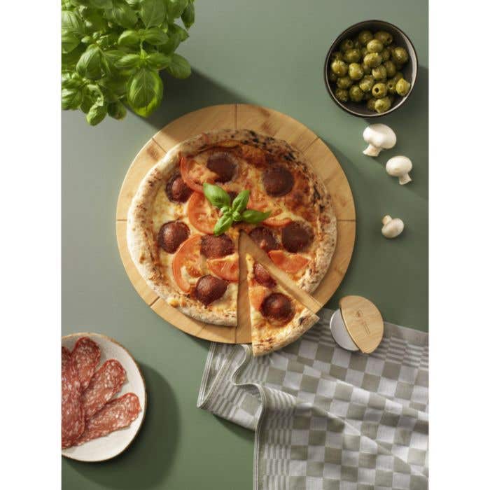 Coupe-pizza | Bambou | Roulette en acier inoxydable