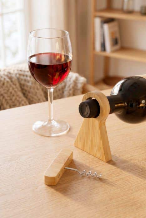 Porte-bouteille à vin Vincio | Bambou FSC® | Avec tire-bouchon
