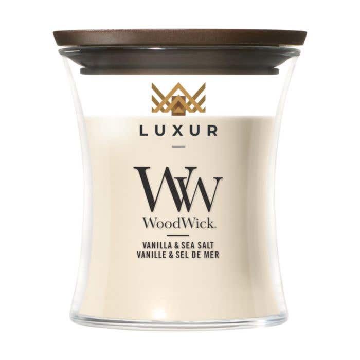 Bougie parfumée WoodWick Vanilla & Sea Salt | Mini | Mèche en bois