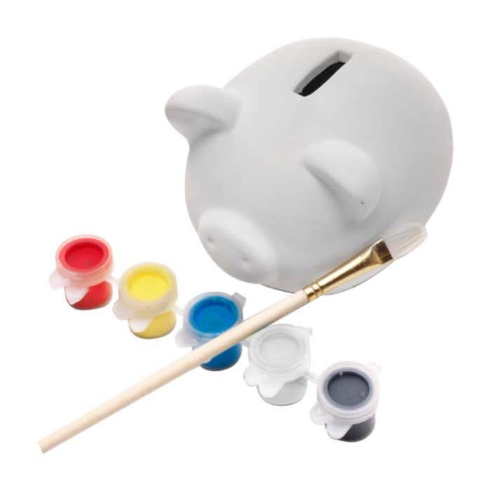 Spaarvarken Color | Incl. 5 kleuren verf | Met kwast
