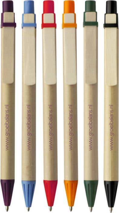 Stylo bille Carton | Recyclé | Clip en bois | Détails colorés