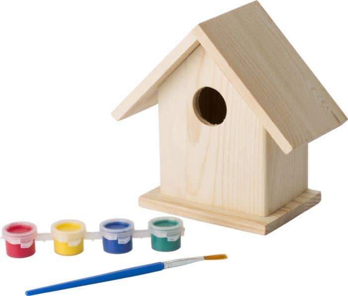 Vogelhuisje Colores | Hout | 4 kleuren verf | Met kwast