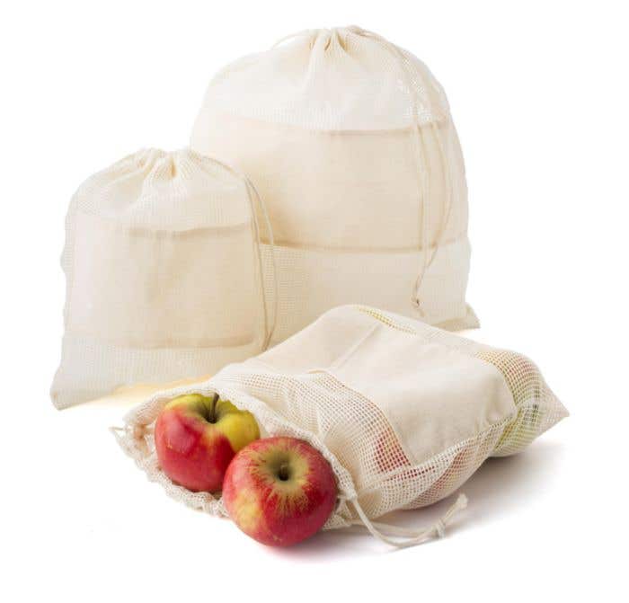Set groente- en fruitzakjes Eco Trio | Katoen | 3-delig | Koordsluiting