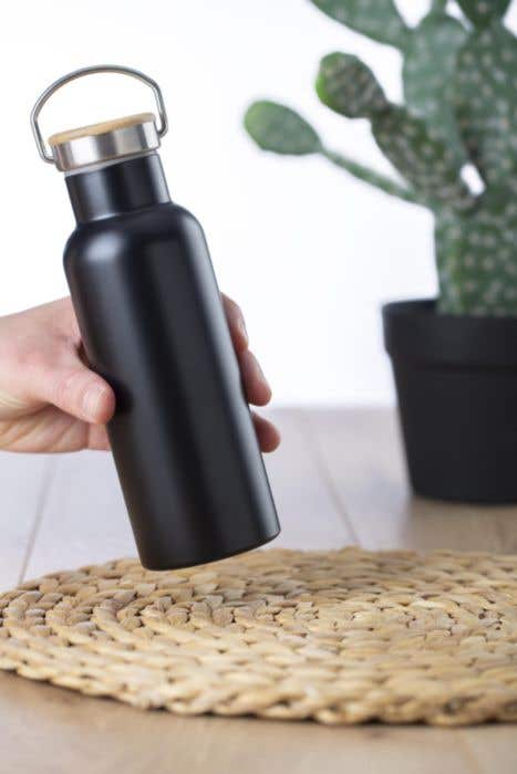 Gourde Bamostyle | 500 ml | Inox | Double paroi | Bouchon en bambou