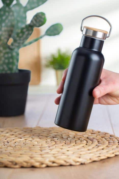 Gourde Bamostyle | 500 ml | Inox | Double paroi | Bouchon en bambou